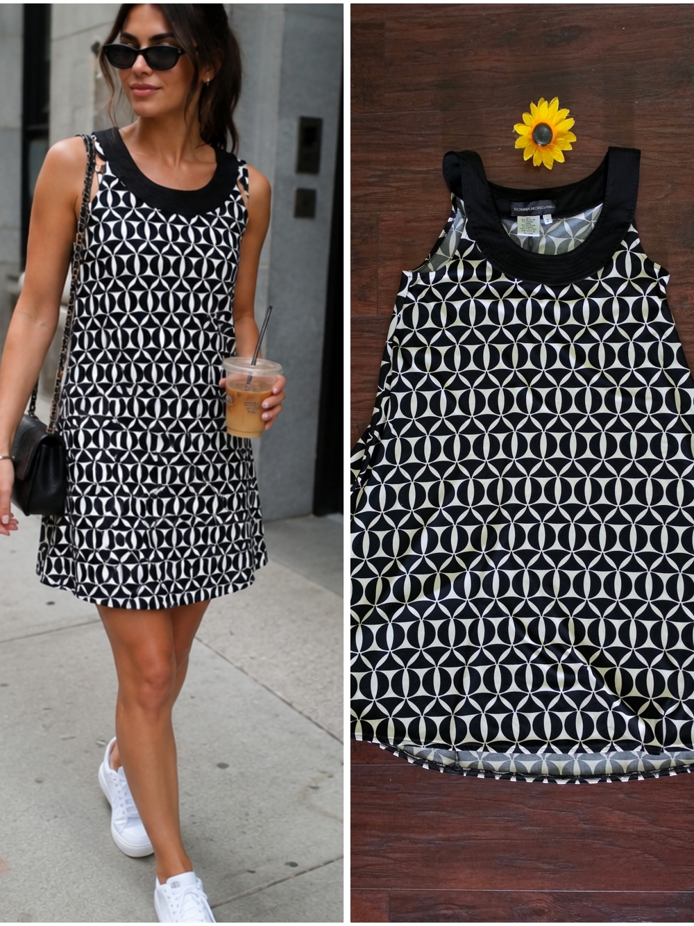 Donna Morgan Sleeveless Black & White Geometric Shift Dress